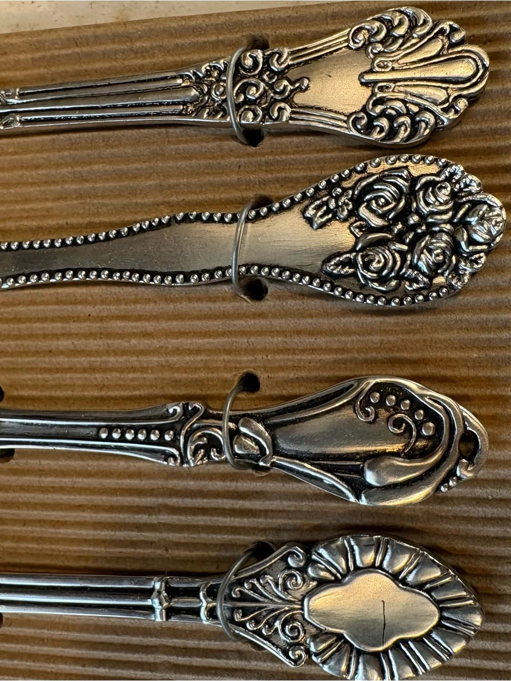 Mud Pie Silver Stamped Butter Spreader Set - 4 Decorative Fun Handles. NEW!